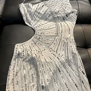 White embellished Ab crystals dress Banjul designer Akira